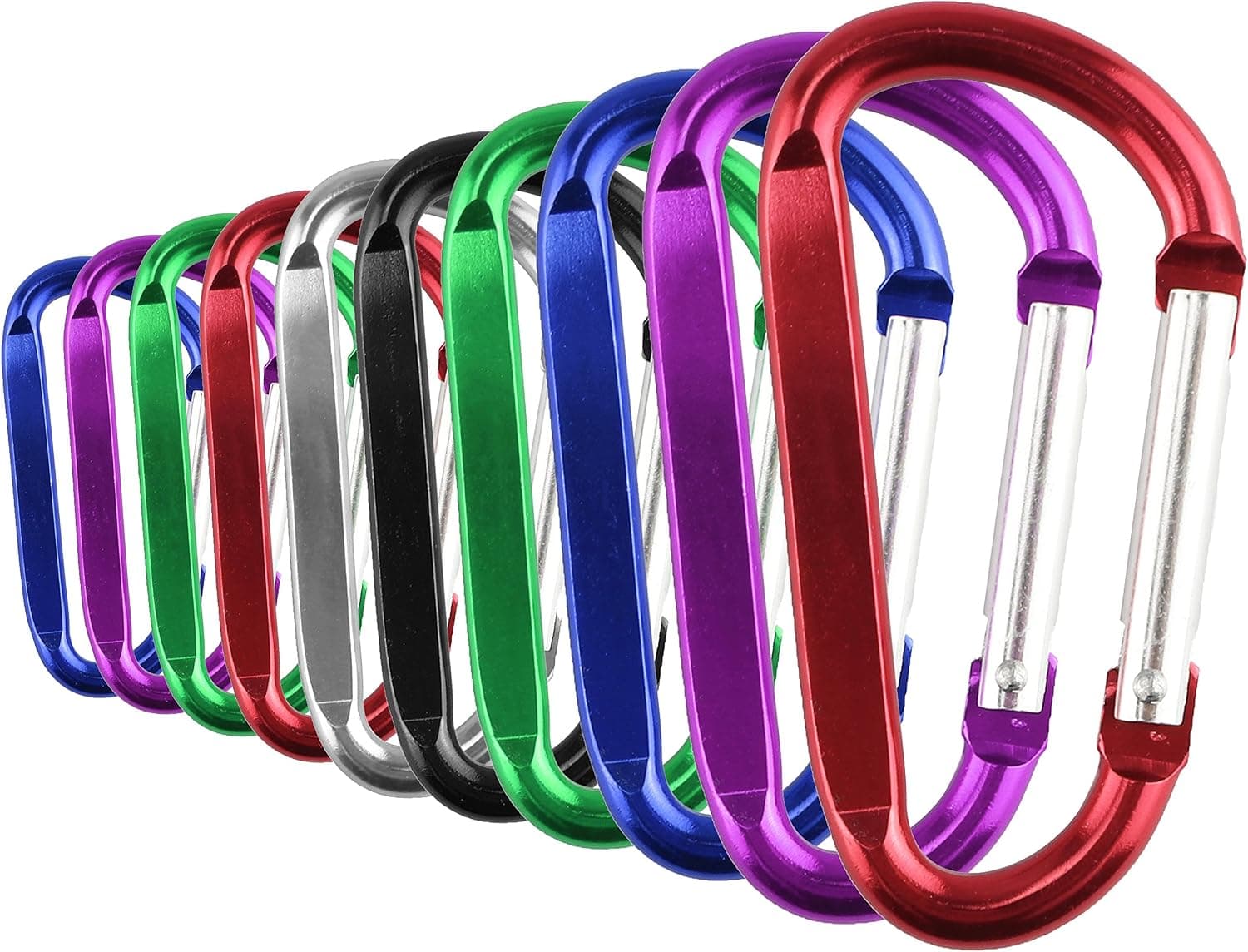 SWATOM Aluminum D-Shape Carabiner Clip 2/2.4/2.8/3.2 Inches Spring Snap Hook Keyring Carabiners for Camping Traveling Hiking Keychains Outdoor Accessories (10P/20P)