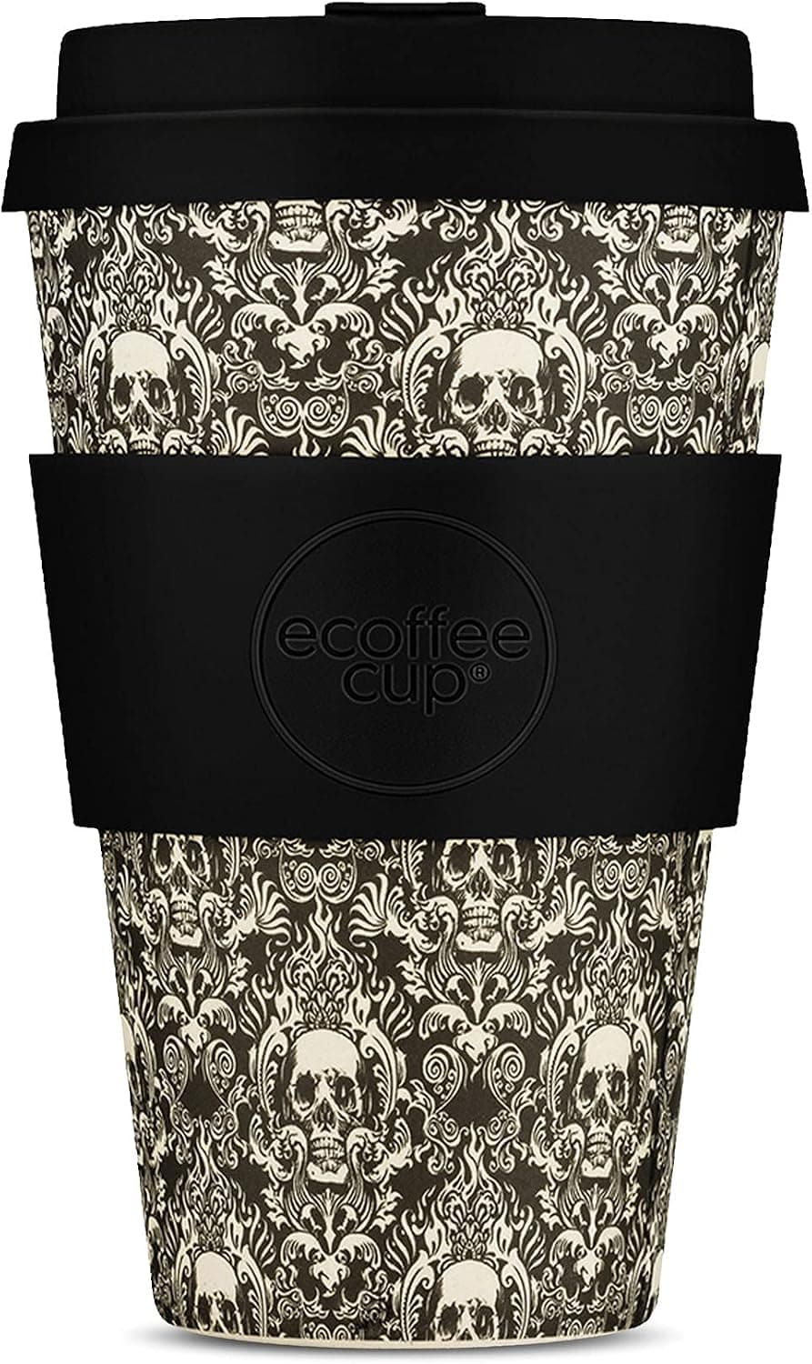 Ecoffee Cup Reusable Sustainable To-Go Travel Coffee-Cup Portable Cups With No Leak Silicone Lid - Dishwasher Safe (14oz, Halloween)