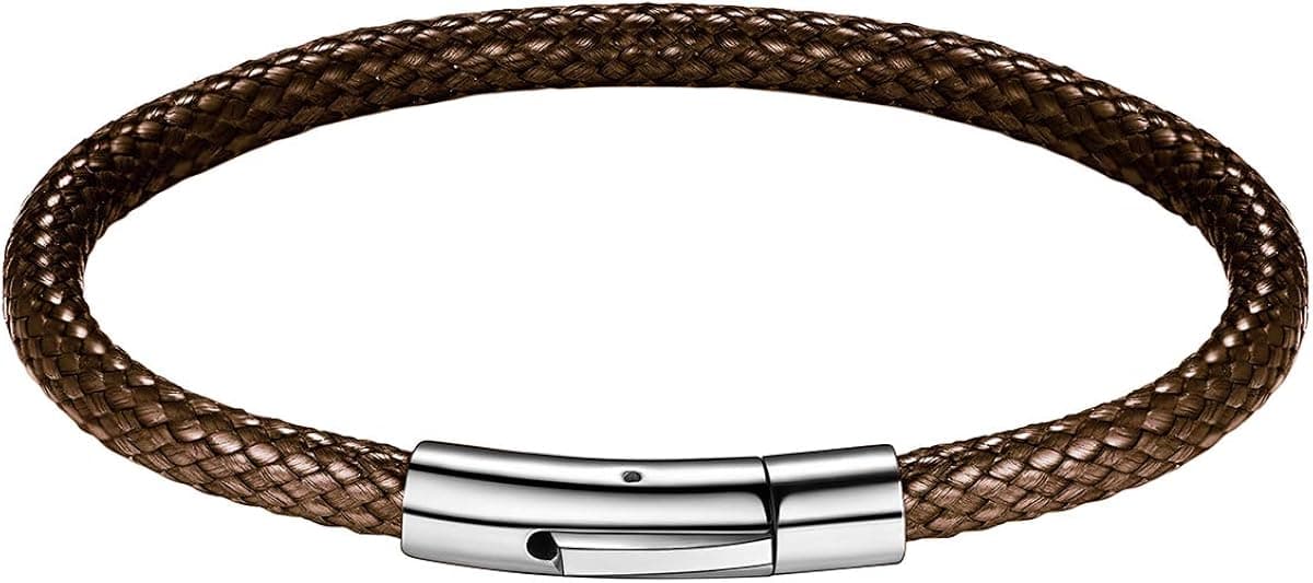 FOCALOOK Leather Bracelet for Men, Braid Leather Bracelet with Clasp Black/Brown Inspirational Bangle Bracelet Wristband for Boyfriend Husband Dad Brother Son Grandson