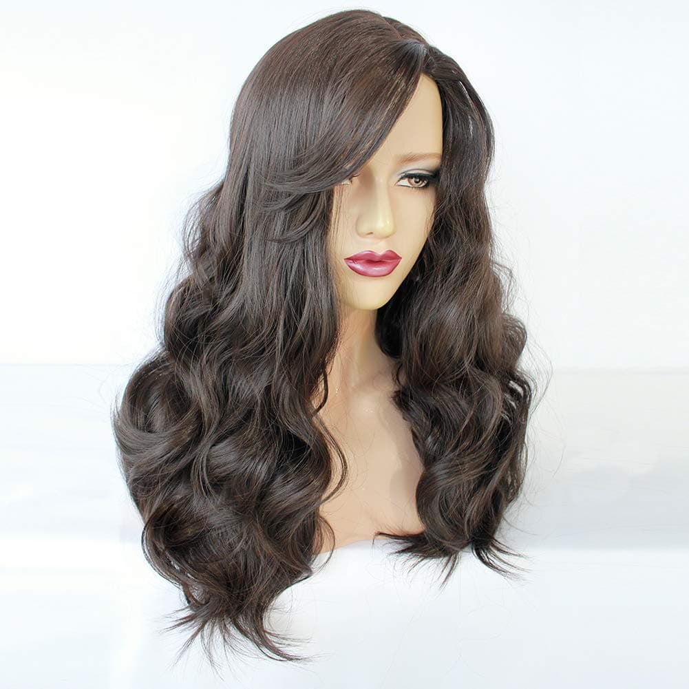 Ebingoo 20 Inch Dark Brown Wig for Women Long Wave Curly Soft Synthetic Heat Resistant Fiber Wigs for Daily Wear