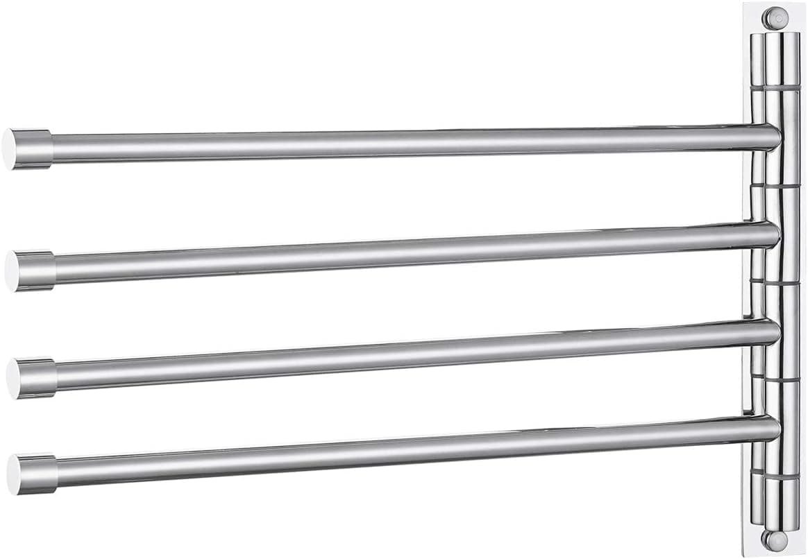 KES Towel Holder 13.8 Inch Swing Out Towel Bar SUS 304 Stainless Steel Bathroom Hand Towel Rack 4-Bar Folding Arm Swivel Hanger Wall Mount Polished Finish, A2102S4