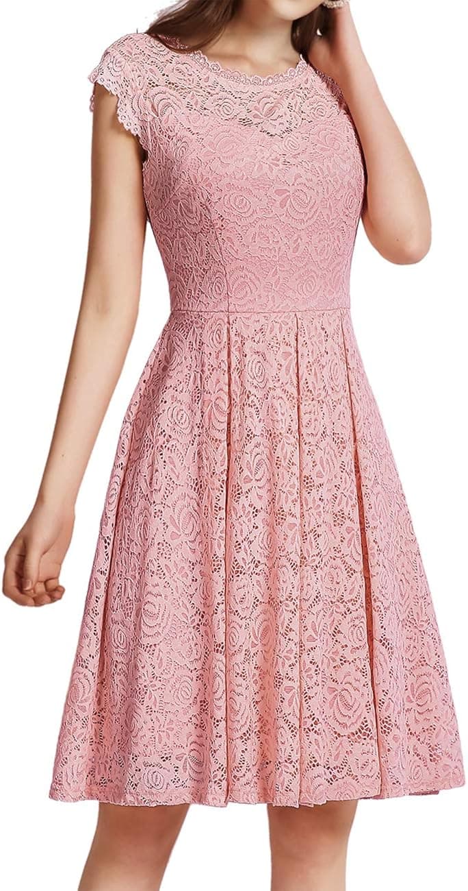Meetjen Floral Lace Prom Graduation Cocktail Dress for Women A-line Wedding Guest Dress