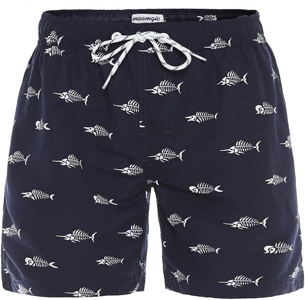 MaaMgic Mens Slim Fit Quick Dry Short Swim Trunks With Mesh Lining, Navy blue, Medium