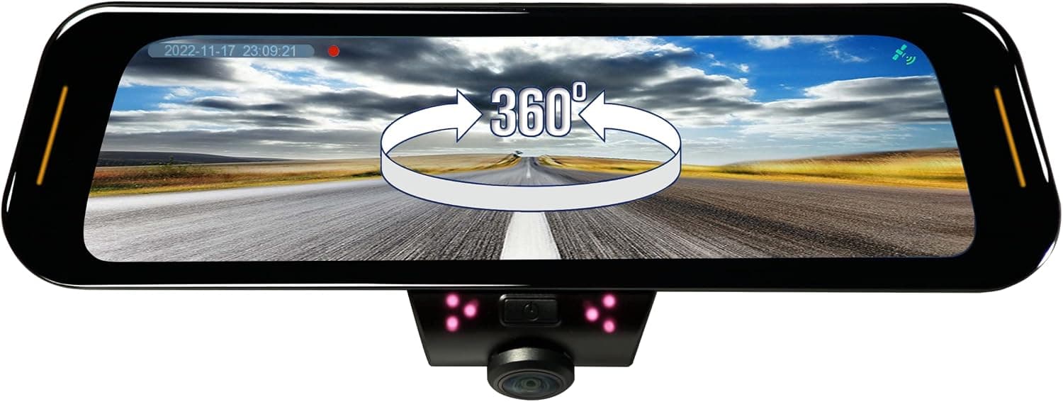 RYDEEN TOMBO 360 Surround View 4K Dash Camera 10-inch Touchscreen Frameless Rearview Mirror with TFT Monitor w/Auto Brightness Day/Night, DYI Install, Backup Video-in, Backup Camera Not Included