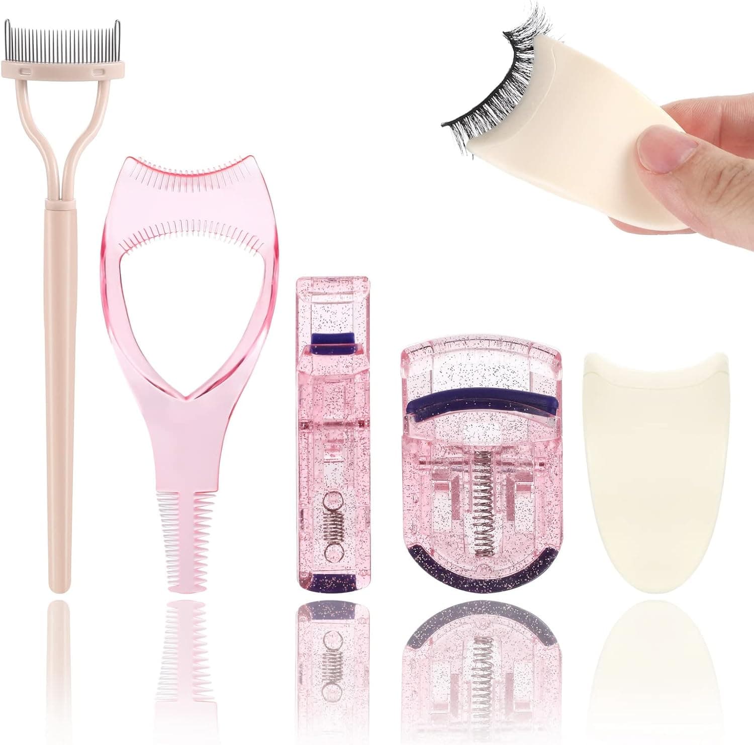 5 in 1 Eyelash Application Tool Kit, Eyelash Applicator Tool Eyelash Curlers Eyelash Comb Eyelash Separator Tool Mascara Guard Applicator Lash Applicator Tool for Women Girls