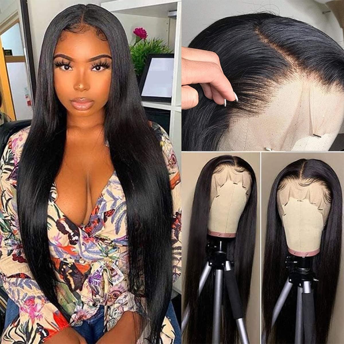 Uamazinghair 13x4 Lace Front Wigs Real Natural Brazilian Smooth Straight Hair Wigs Pre Plucked Hairline with Baby Hair Black Free Part Human Hair Wig for Women 18 Inch
