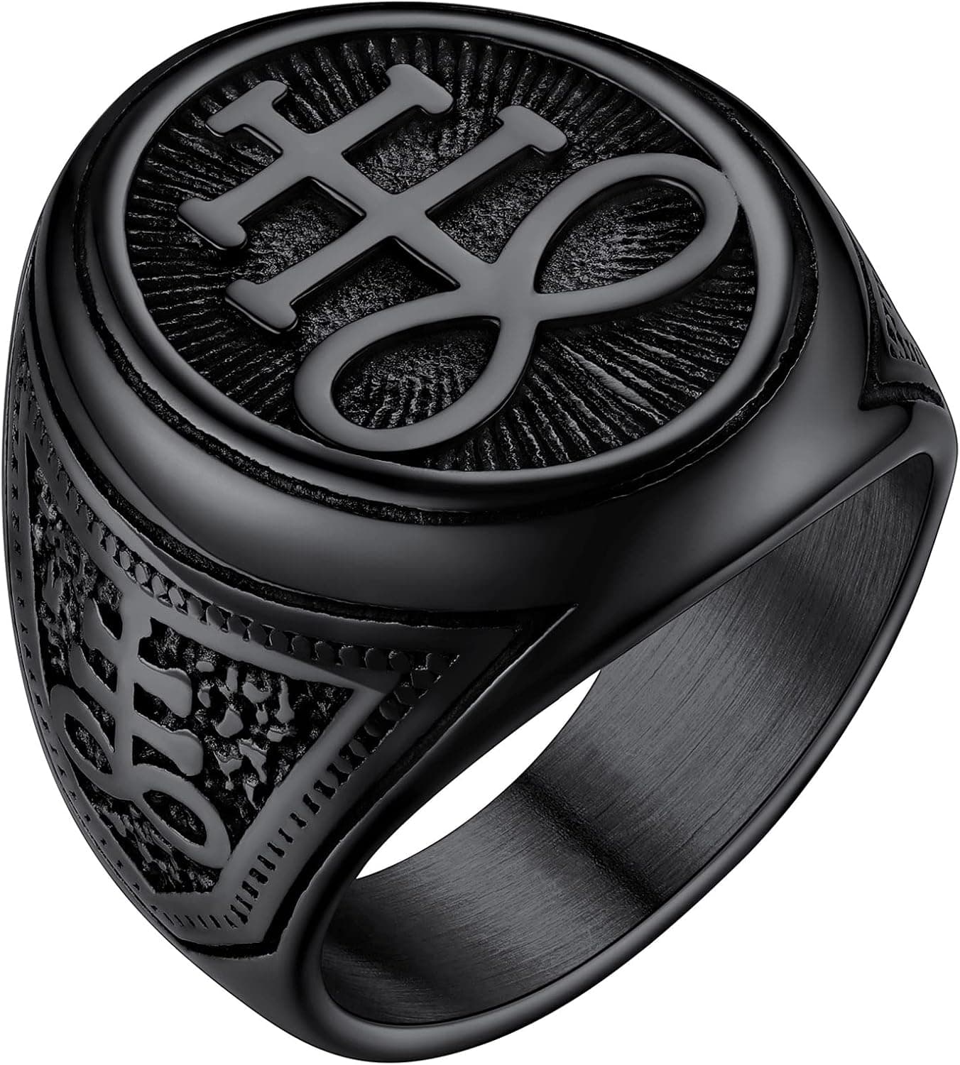 FaithHeart Satan Leviathan Cross Rings for Men Statinless Steel Satanic Church Jewelry Biker Rings Personalized Customizable