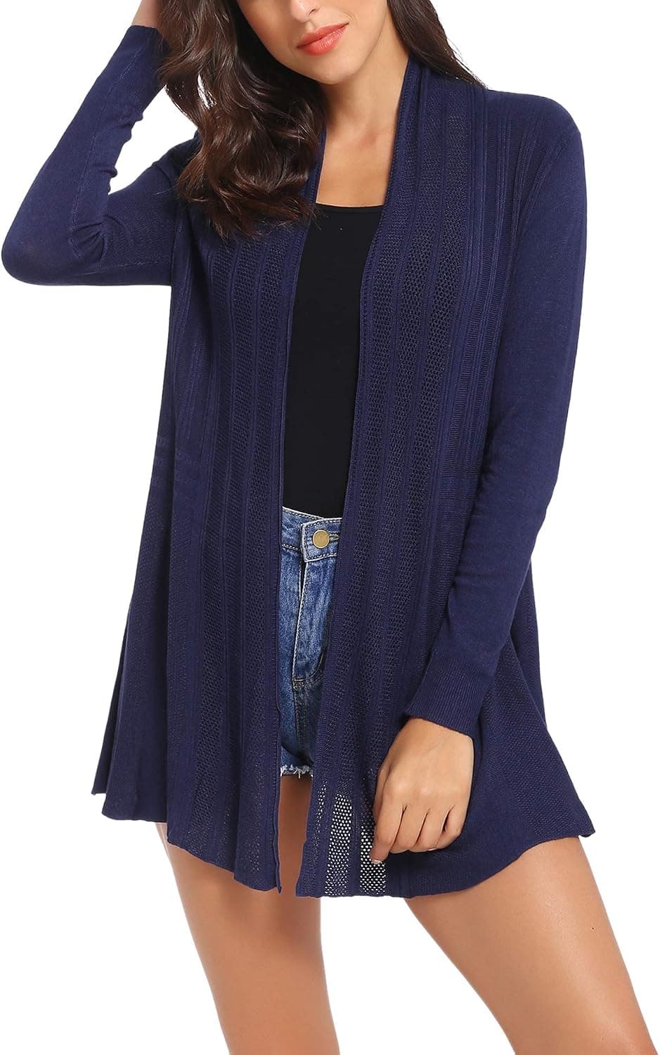 iClosam Women Open Front Cardigans Long Sleeve Lightweight Knit Cardigan Sweater