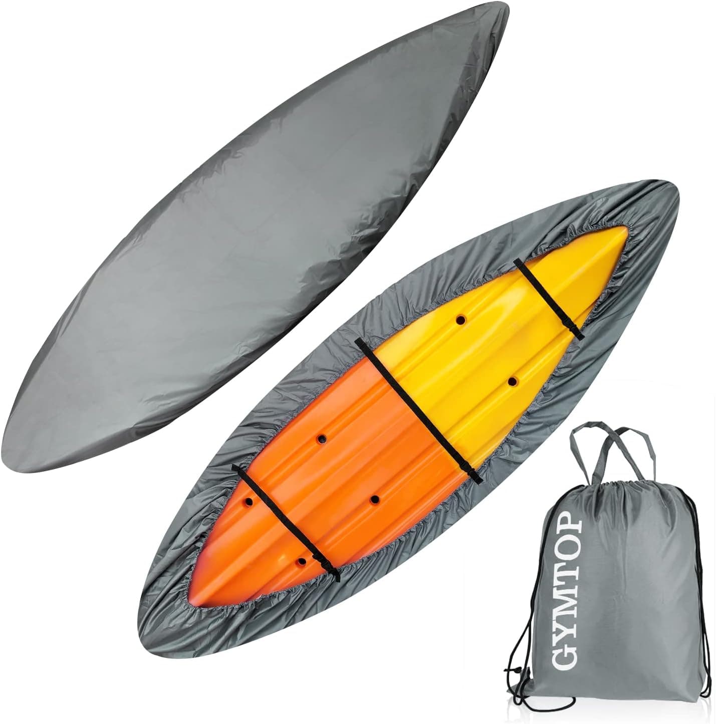 GYMTOP 7.8-18.2ft Waterproof 420D Thickened Kayak Canoe Cover- Outdoor Storage Dust Boat Cover UV Protection Sunblock Shield for Boat/Kayak/Canoe(Suitable for 9.3-10.7ft Kayak, Gray(420D Thickened))