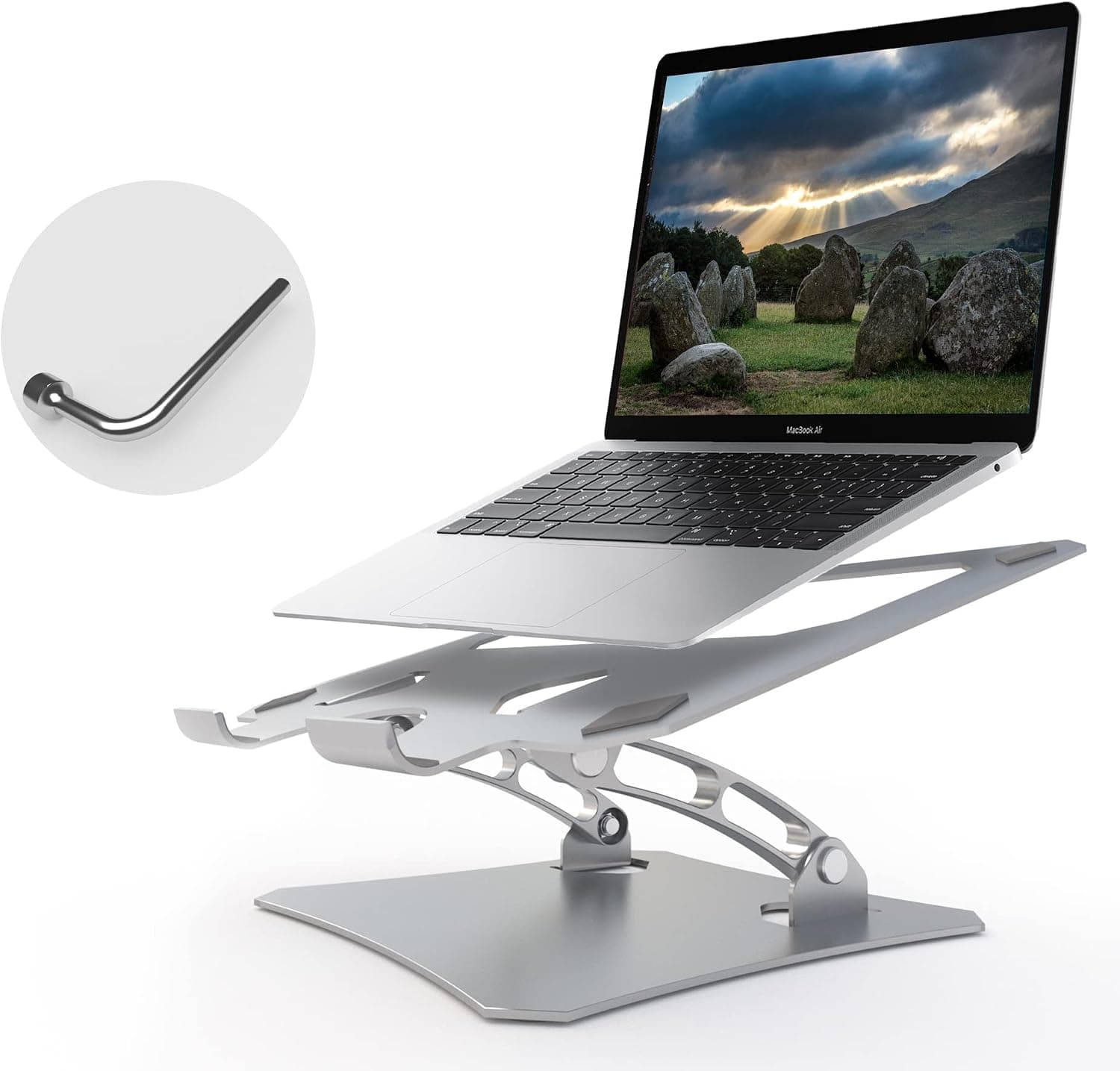 Laptop Stand, Foldable Laptop Stand, Portable Computer Stand, Travel Laptop Stand, Foldable Adjustable Ergonomic Laptop Stand Lift Desk for 10 to 17 Inch Laptops, Silver Aluminum Bracket