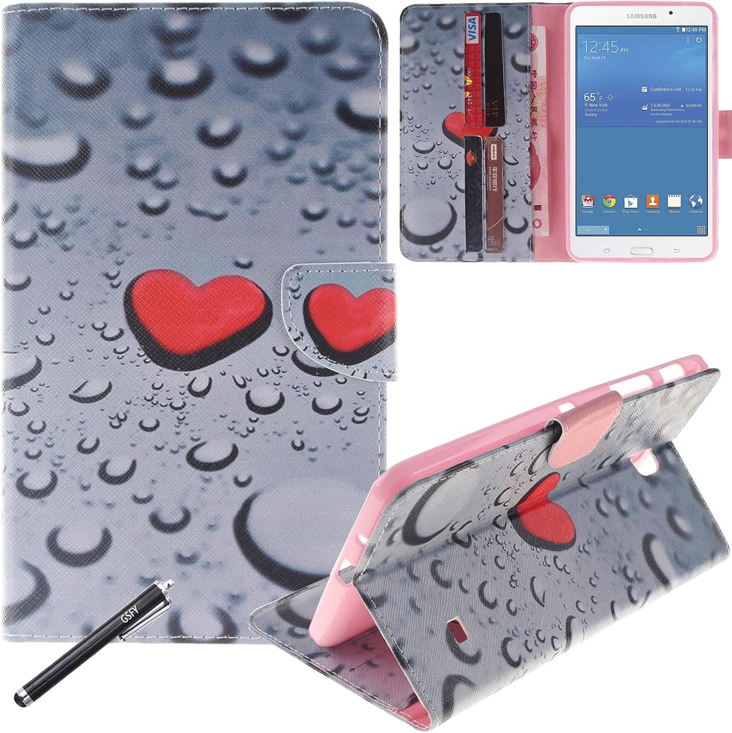 Galaxy Tab 4 7.0 Case, Newshine Stand Flip Case Cover with Magnetic Closure & Card Slots for Samsung Galaxy Tab 4 7.0-Inch Tablet SM-T230 (Loyal Heart)