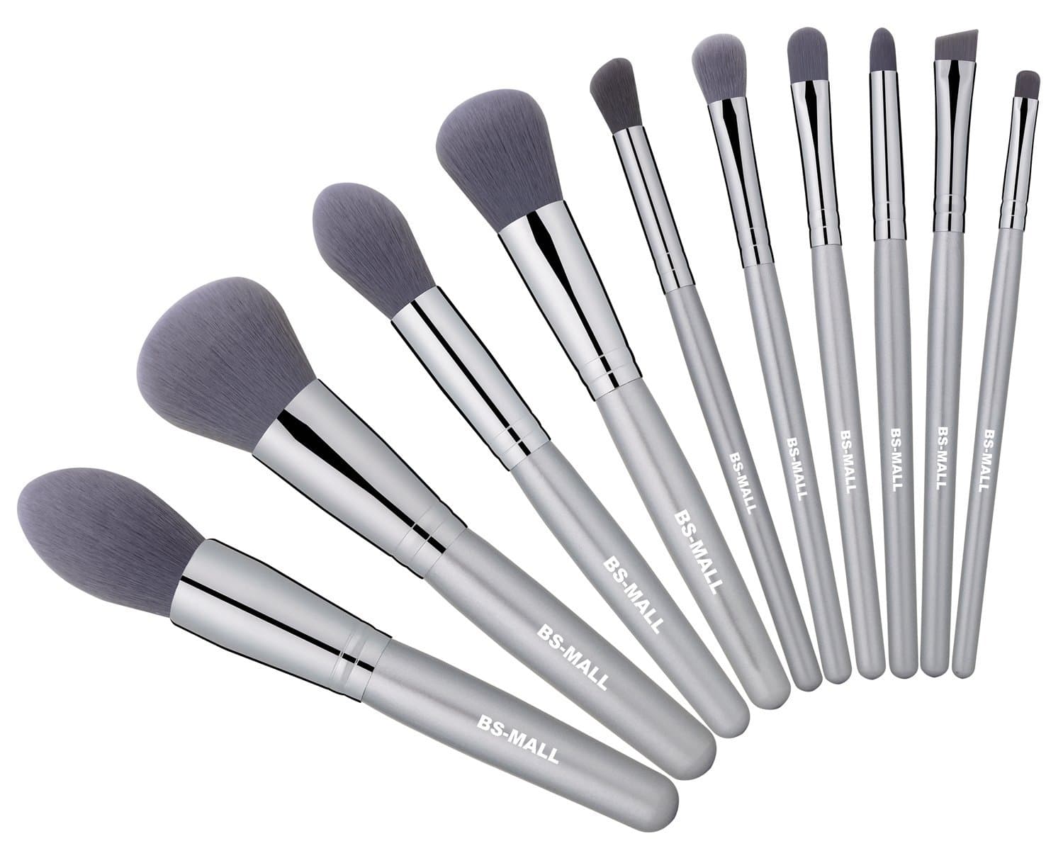 BS-MALL 2018 New Premium Synthetic Kabuki Makeup Brush Set Cosmetics Foundation Blending Blush Eyeliner Face Powder Brush Makeup Brush Kit (Silver Grey)