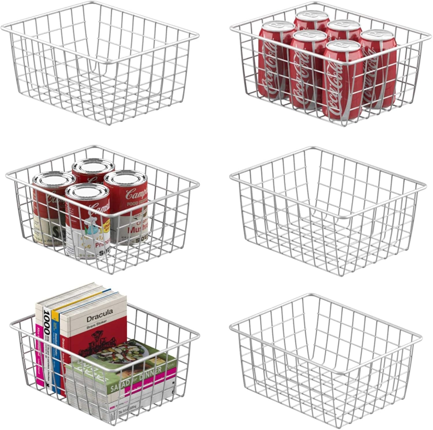 Wire Storage Basket, Veckle 6 Pack Metal Wire Baskets for Storage Pantry Organizer Storage Bin Baskets for Kitchen Cabinets, Pantry, Bathroom, Countertop, Closets, White