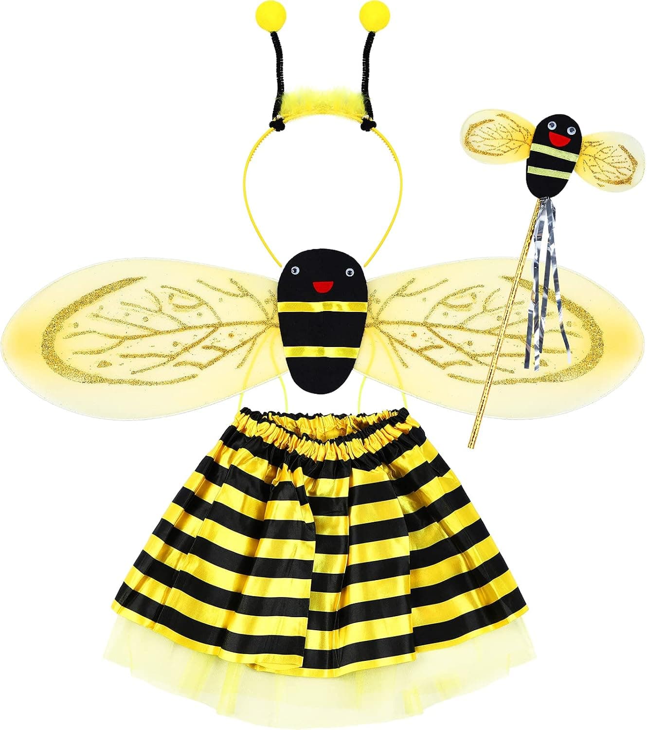 Halloween Costumes Accessories for Girls Children Include Costume Tutu Skirt Fairy Wing Bee/ Ladybug/ Butterfly Headband