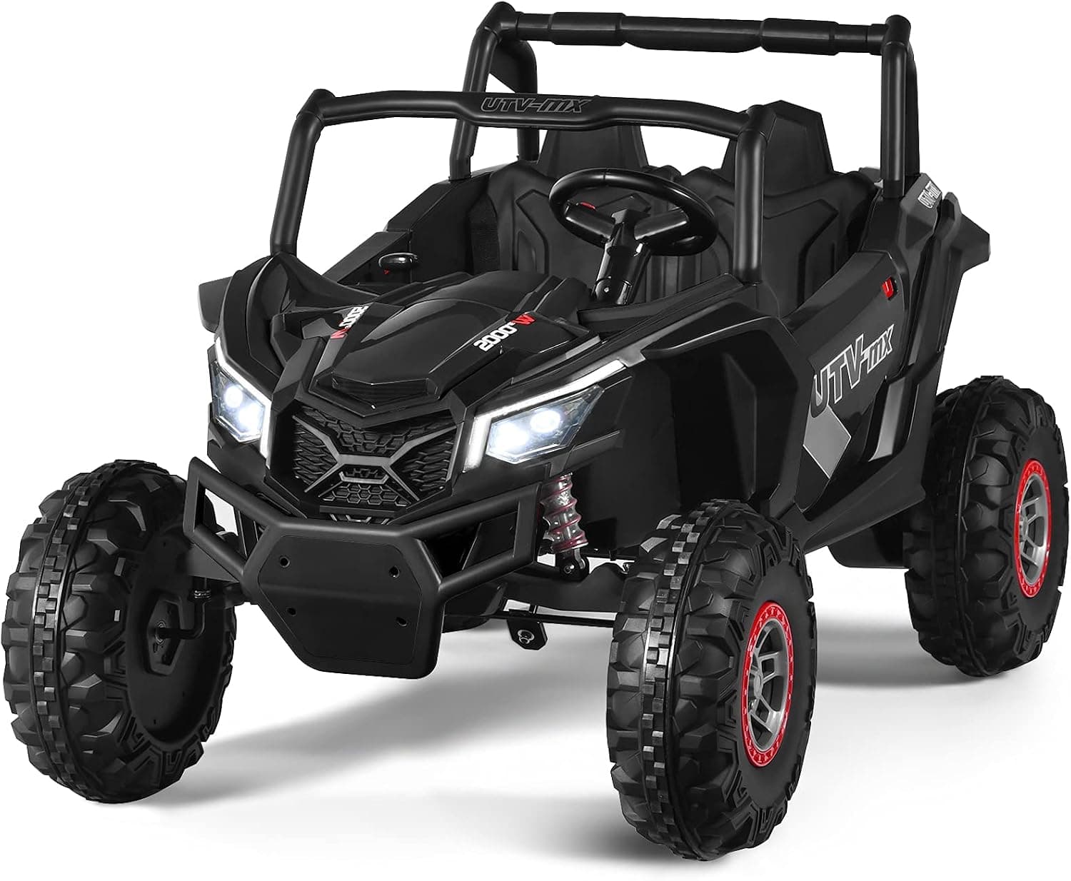 Costzon 2-Seater Ride on Truck, 12V Battery Powered UTV w/Remote Control, 3 Speeds, LED Light, Horn, Music, MP3/USB/TF, Storage Box, 4 Wheeler Spring Suspension, Electric Vehicle for Kids (Black)