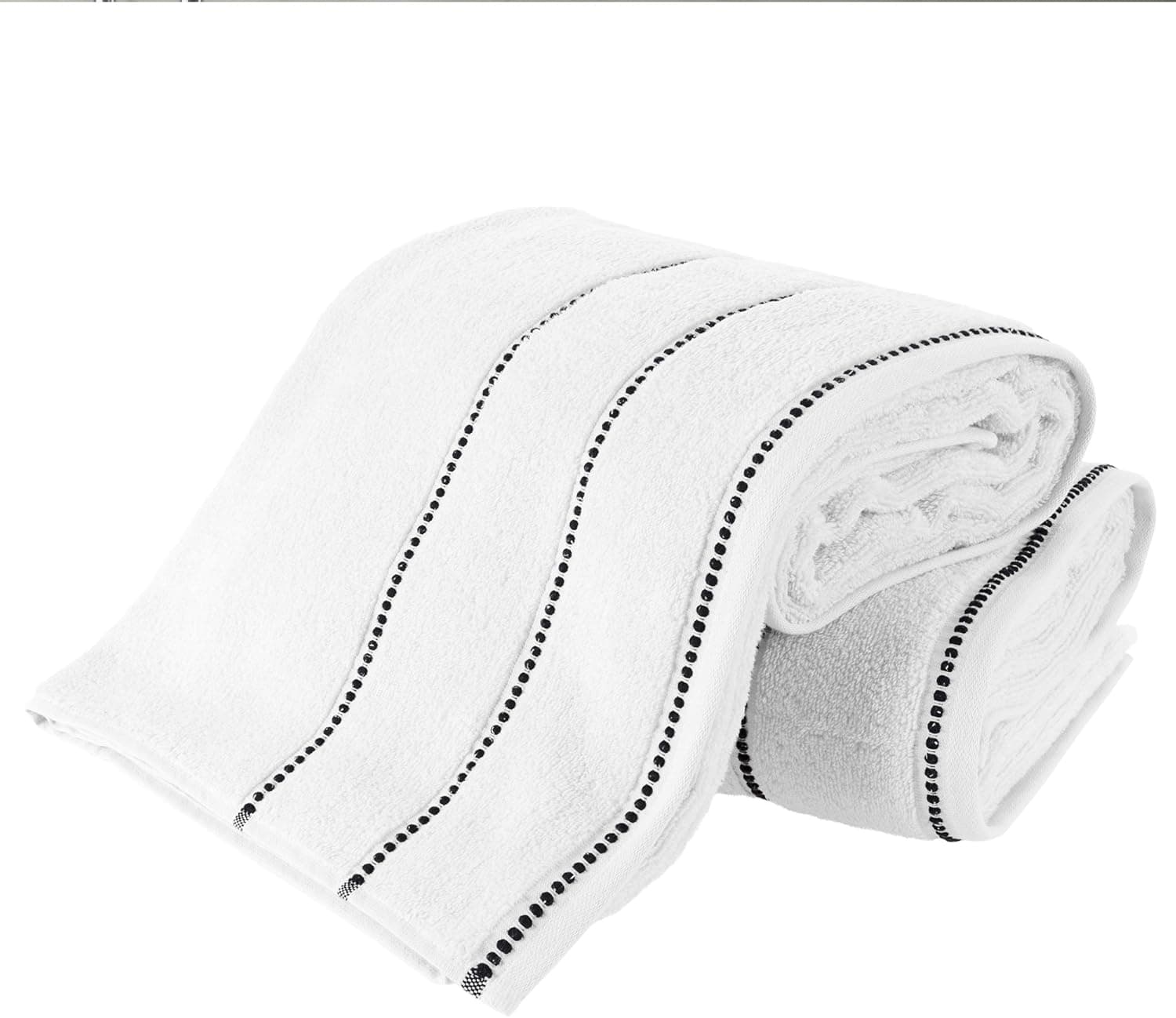 Luxury Cotton Towel Set- 2 Piece Bath Sheet Set Made From 100% Zero Twist Cotton- Quick Dry, Soft and Absorbent By Bedford Home (White / Black)