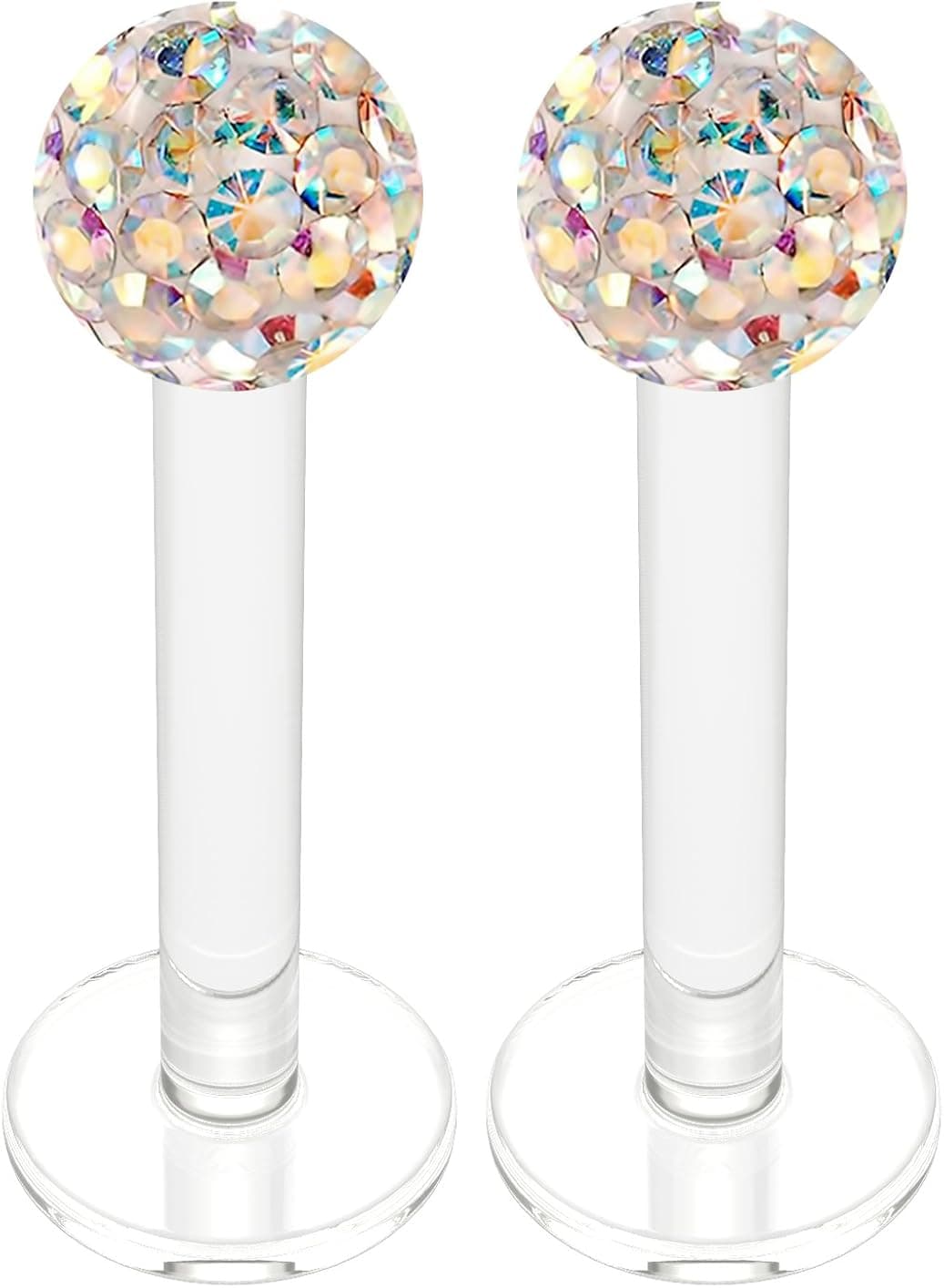 Evonix 2pc Acrylic Lip Ring Studs 16 Gauge 5/16 8mm Marilyn Monroe Piercing Jewelry 3mm Crystal Ball
