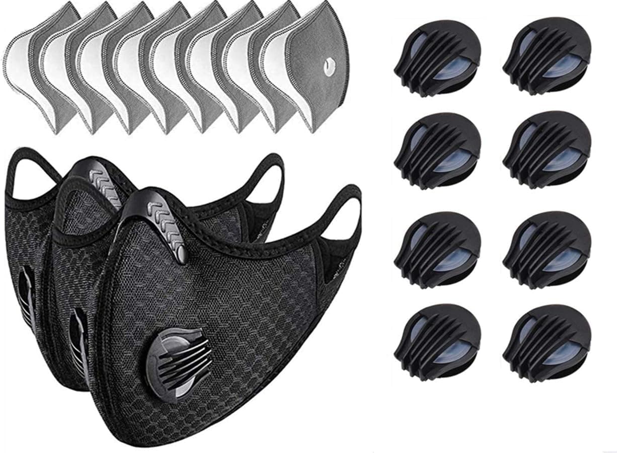 2 Packs Dust Veil with 8 Filters and 8 Valves Included Replaceable Filters and Washable Veil for Running, Cycling, Outdoor Activities (Black)