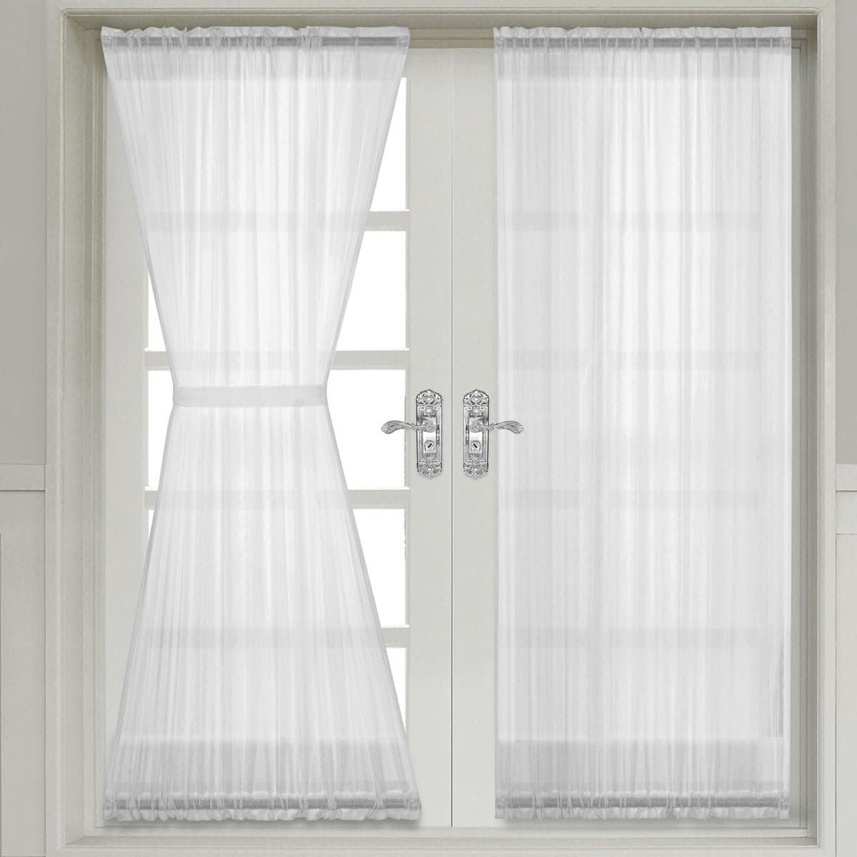 Royal Hotel Bedding Luxury Abri Top Rod Pocket, Crushed Sheer Door Curtains, 72 inches Long, White, Set of 2