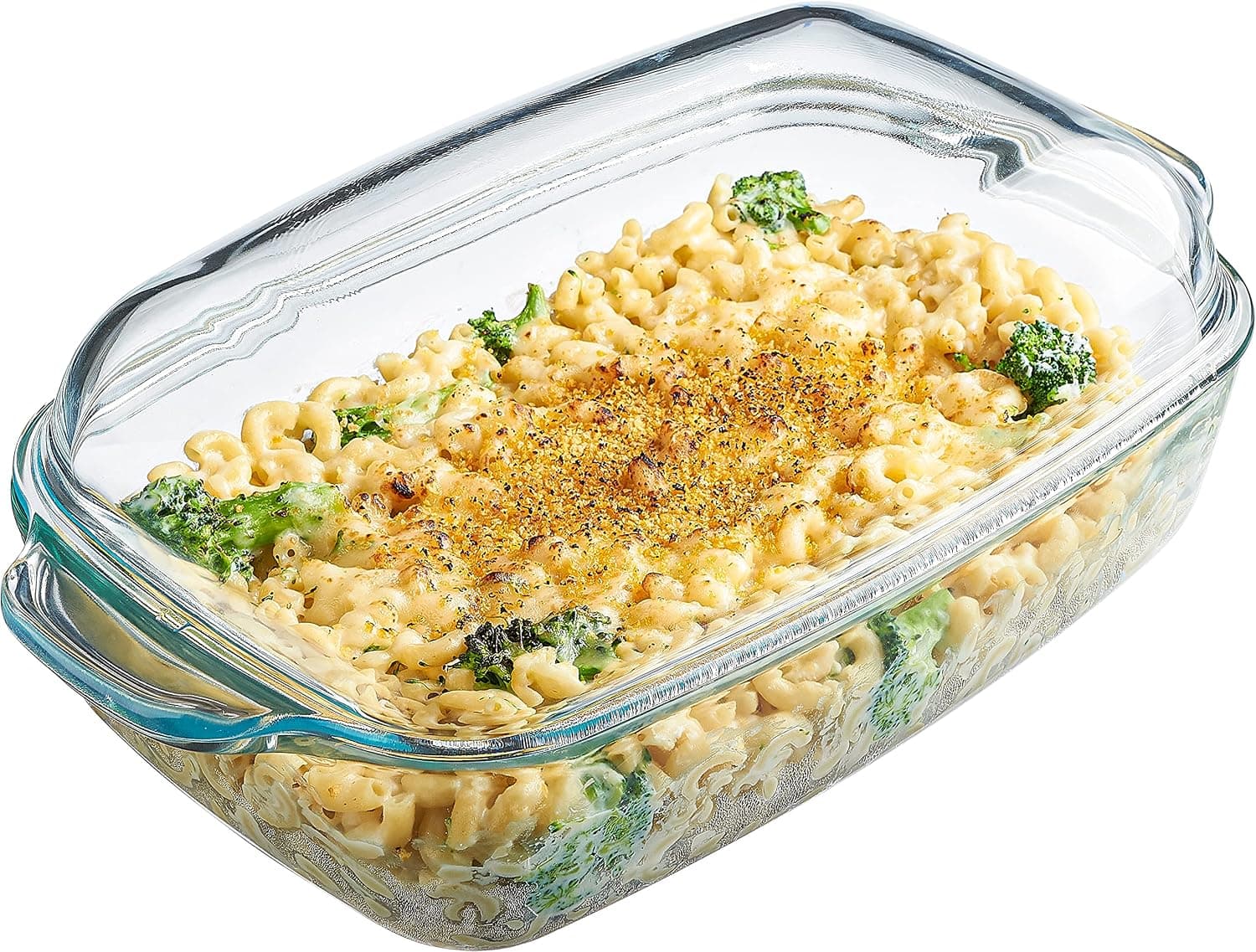 Simax Glass Casserole Baking Dish: Clear Glass Round Casserole Dish with Lid and Handles - Covered Bowl for Cooking, Baking, Serving, etc. - Microwave, Dishwasher, and Oven Safe Cookware – 3 Quart Dish + 2.2 Quart Lid