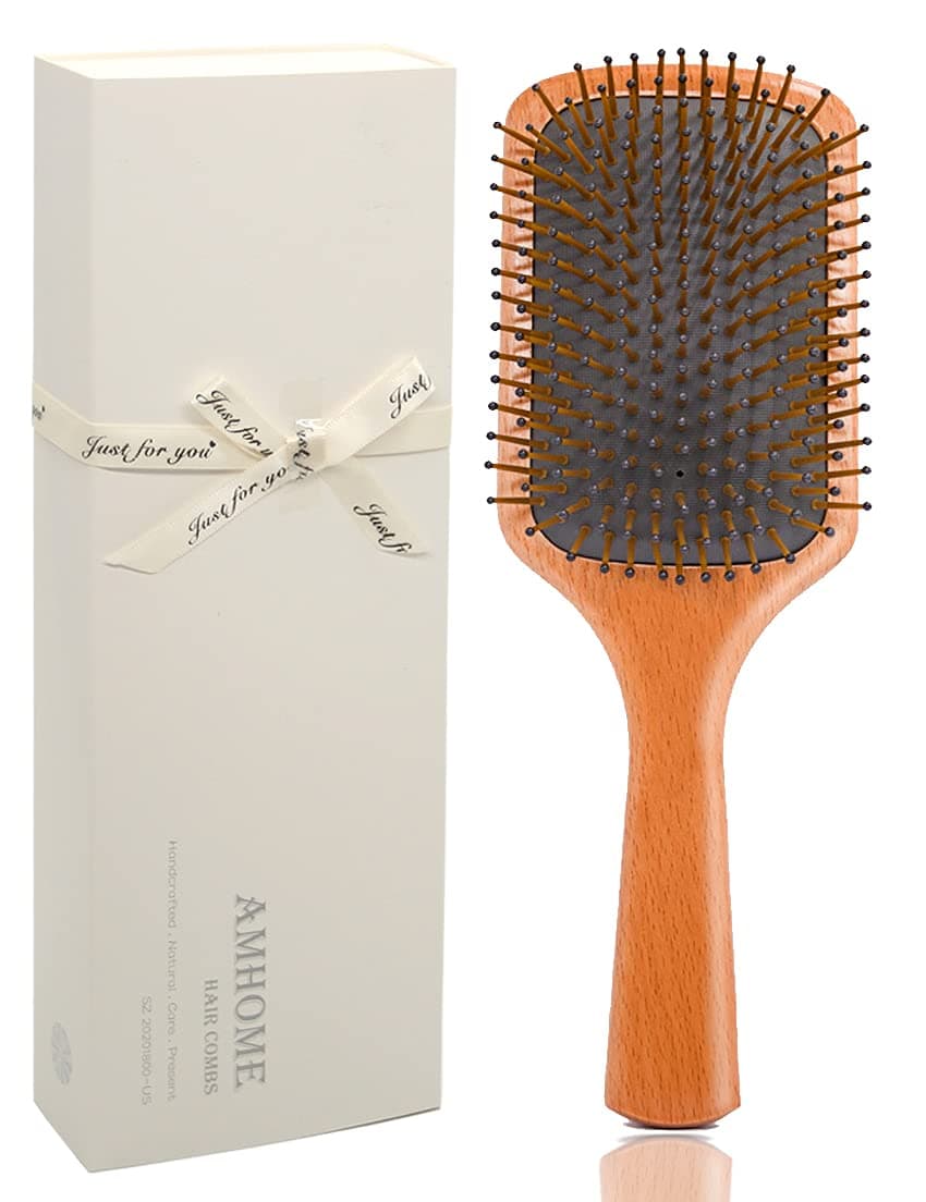 Premium Hair Brush Wooden Paddle Detangler Hair Combs Large Enough Smooth Sturdy (Rectangle-B Large)