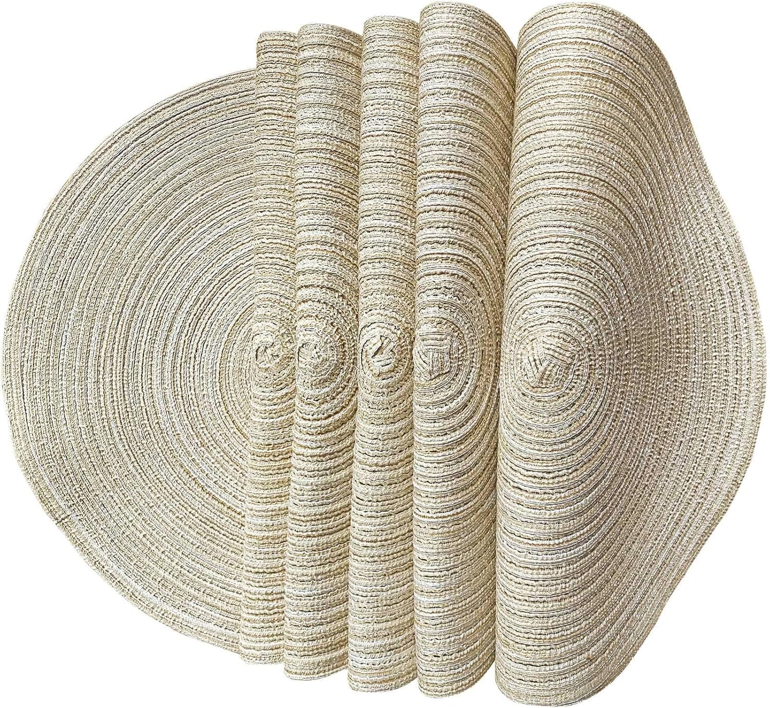 Round Placemats for Dining Table, 6-Piece High Temperature Resistant Non-Slip Kitchen Counter mat, 14 Inches in Diameter for Barbecue, Christmas Party and Ddaily use (6, Creamy-White)