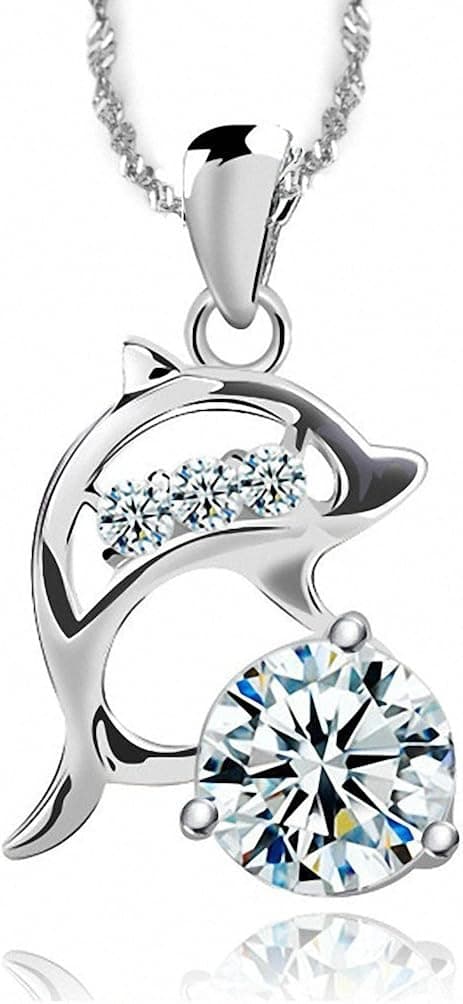 Black Friday Cute Wholesale Clear Kids Silver Necklace Zircon Dolphin Cute Pendant Necklace For Girls