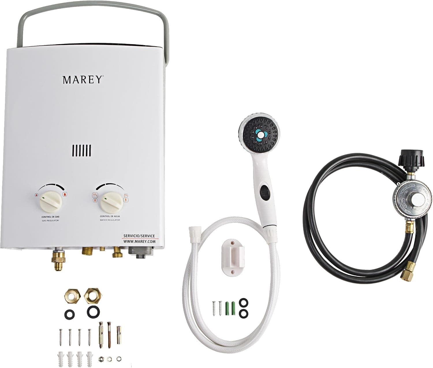 Marey GA5PORT Portable Propane Gas Tankless Water Heater, Small, White