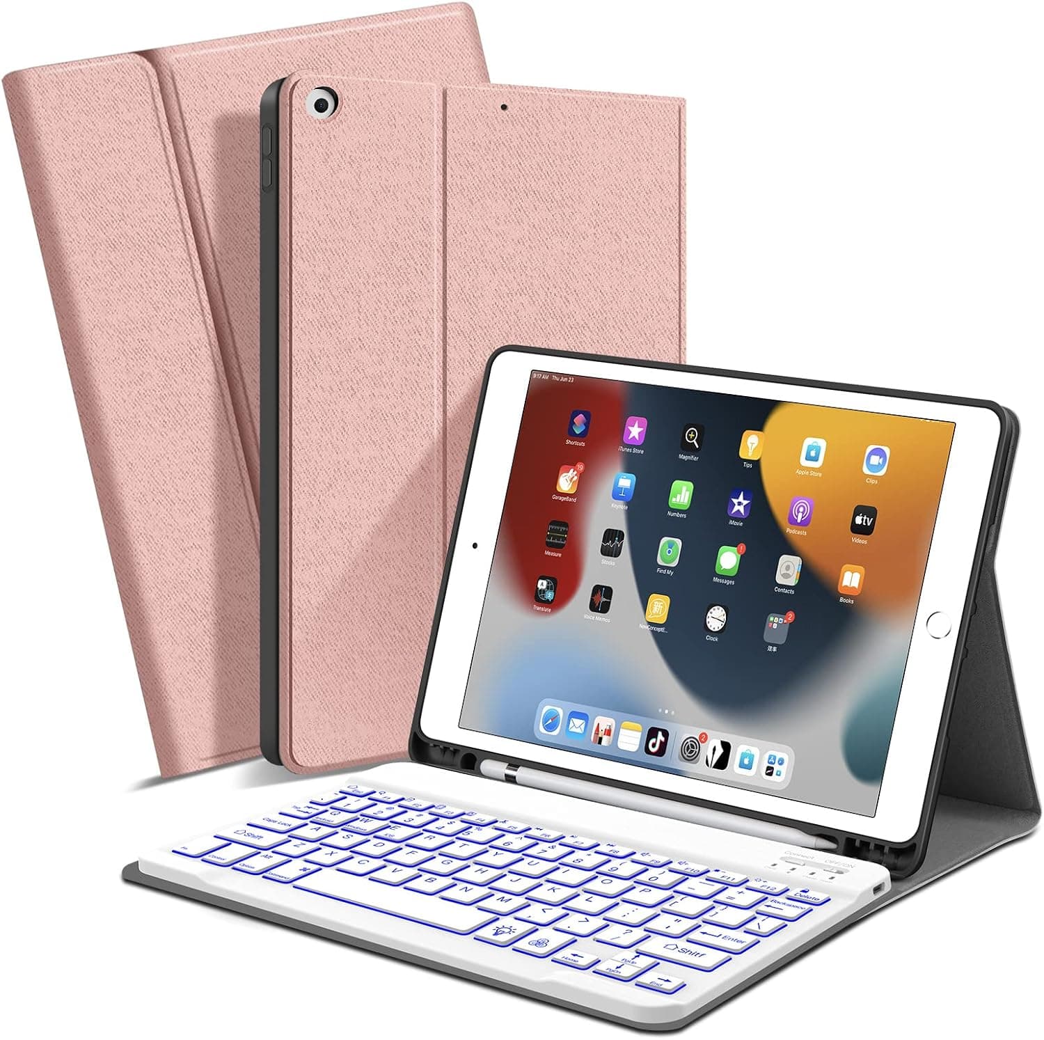 WERNURPAI Backlit Keyboard case for iPad 9/8/7th Generation 10.2inch 2021,Wireless Lightweight Magnetic Detachable Keyboard case,Compatible for 8th Gen (2020),7th Gen (2019) (9th/8th/7th Rose Gold)