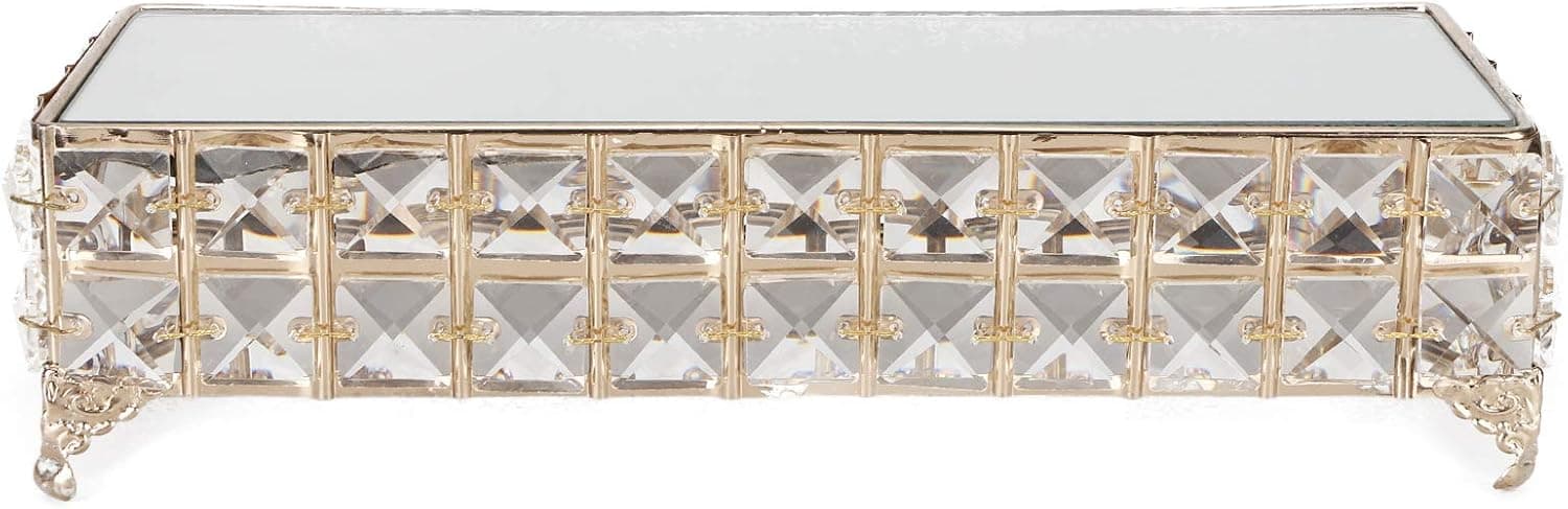Crystal Rectangle Cake Stand, Rose Gold Cupcake Dessert Display Tray Table Metal for Home Wedding Party Decor