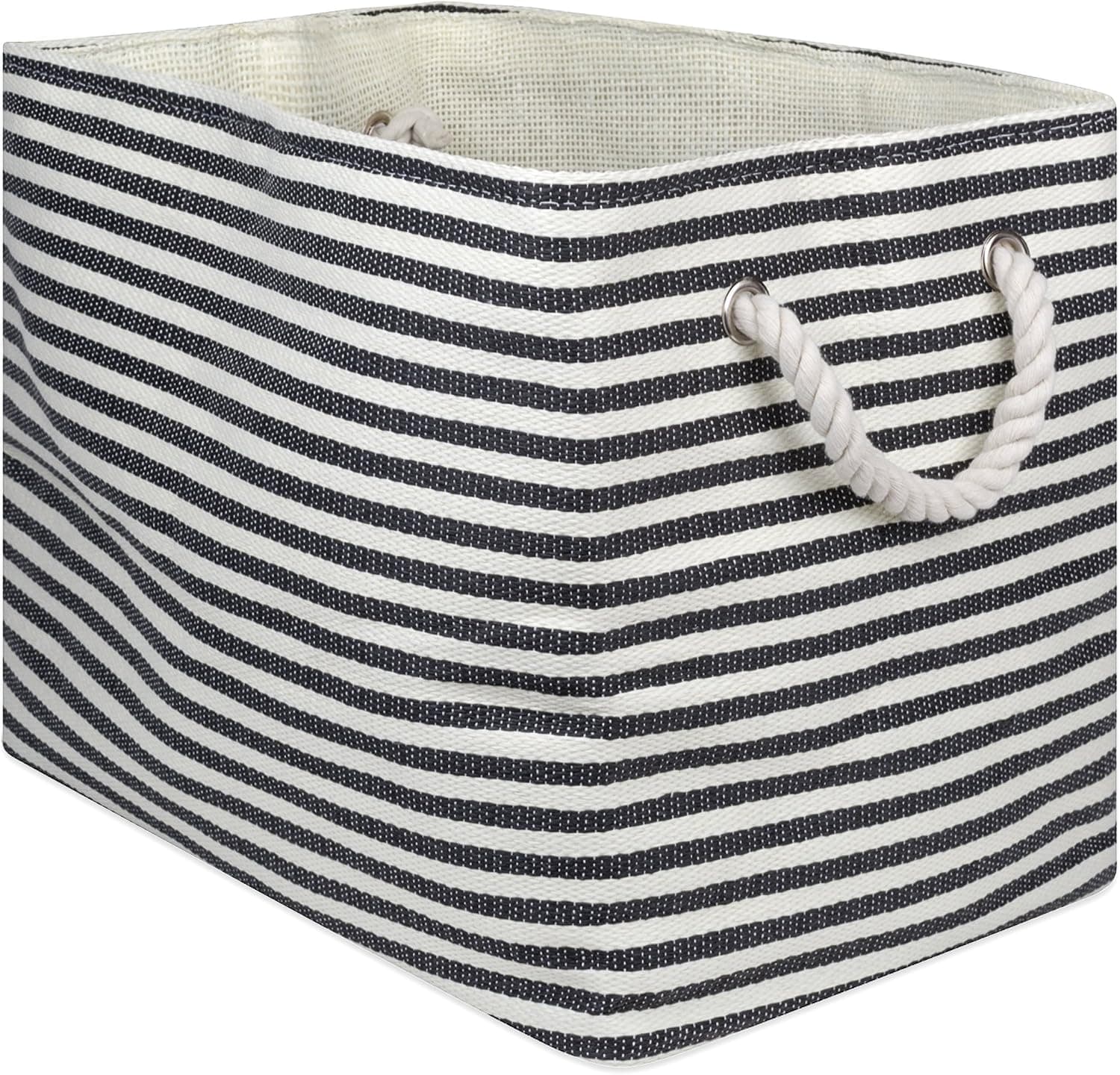 DII Woven Paper Storage Bin, Pinstripe, Black, Medium Rectangle