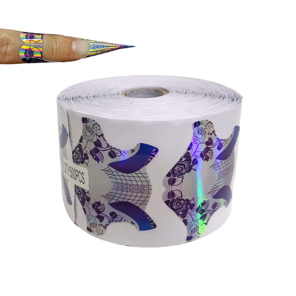 FingerAngel 500Pcs Laser Nail Forms Gel Polish Extension Forms Acrylic Tips Nail Art Decoration DIY Nail Gel Curl
