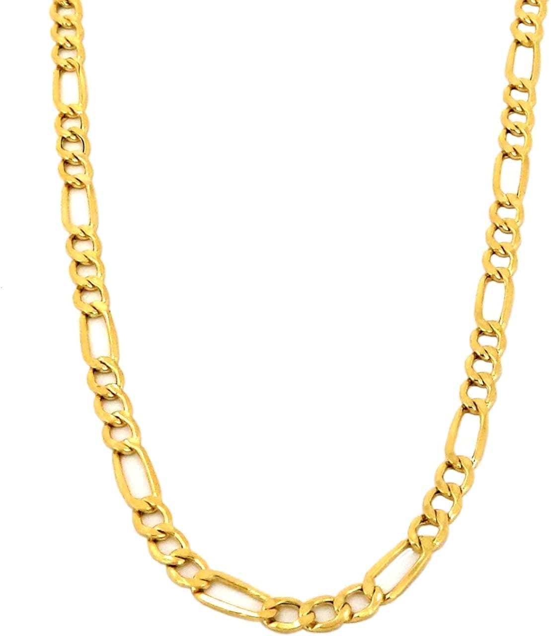 Yellow Gold Hollow Figaro Chain Real 10K Necklace 16" to 24", 2.5MM