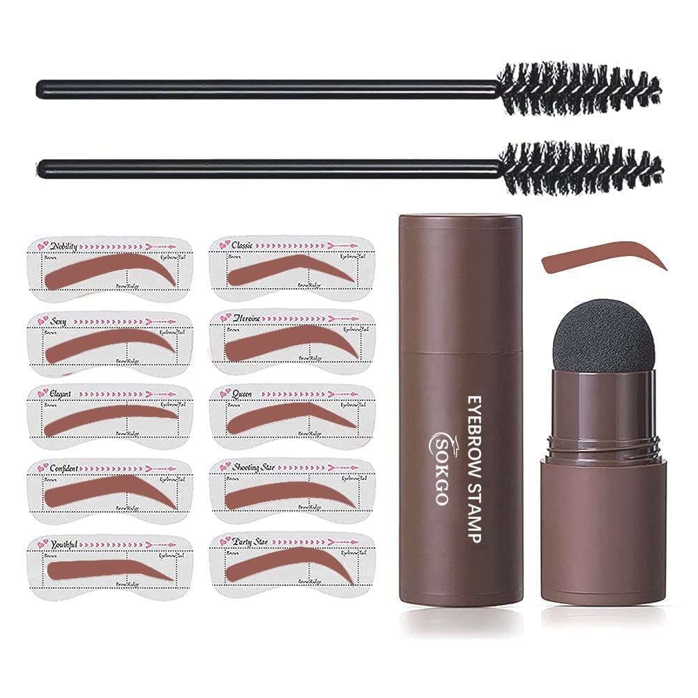 Sokgo Eyebrow Stamp, One Step Eyebrow Stamp Shaping Kit, Professional Eyebrow Stamp Stencil Kit, Long Lasting Eyebrow Makeup Eyebrow Tools Powder Kit for Women, Natural brown