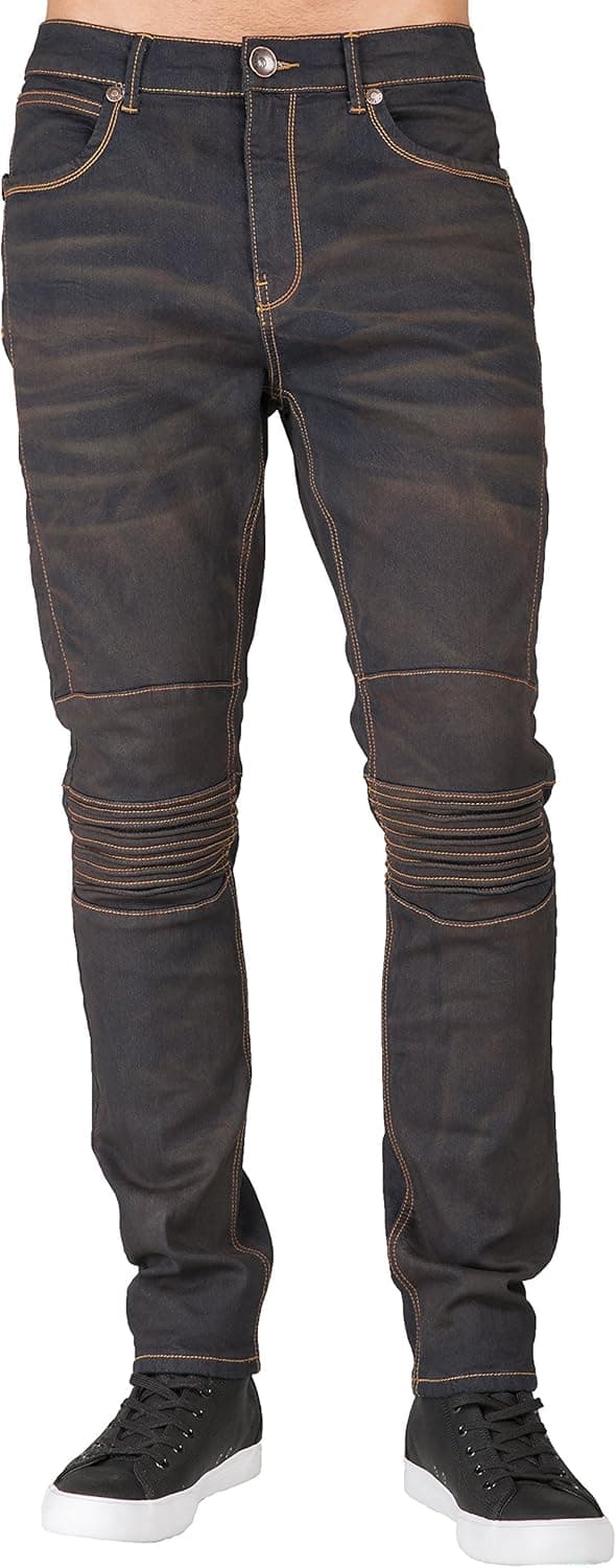 Level 7 Men's Premium Jeans Overdyed Black Slim Taper Leg Mended Broken Holes