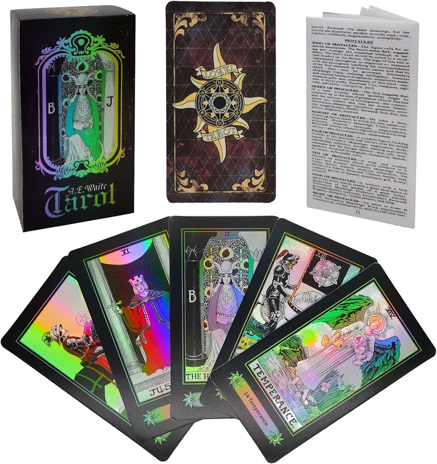 Smoostart 78 Tarot Cards with Guidebook, Holographic Tarot Cards Deck Future Telling Game with Colorful Box for Beginners and Professional Player