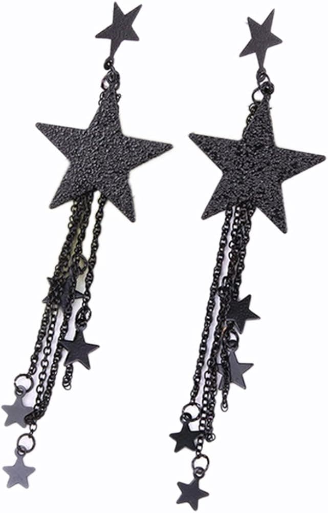 HEART SPEAKER Earrings for Women Girls-Fashion Big Five-pointed Star Long Tassel Chain Dangle Earrings Women Jewelry
