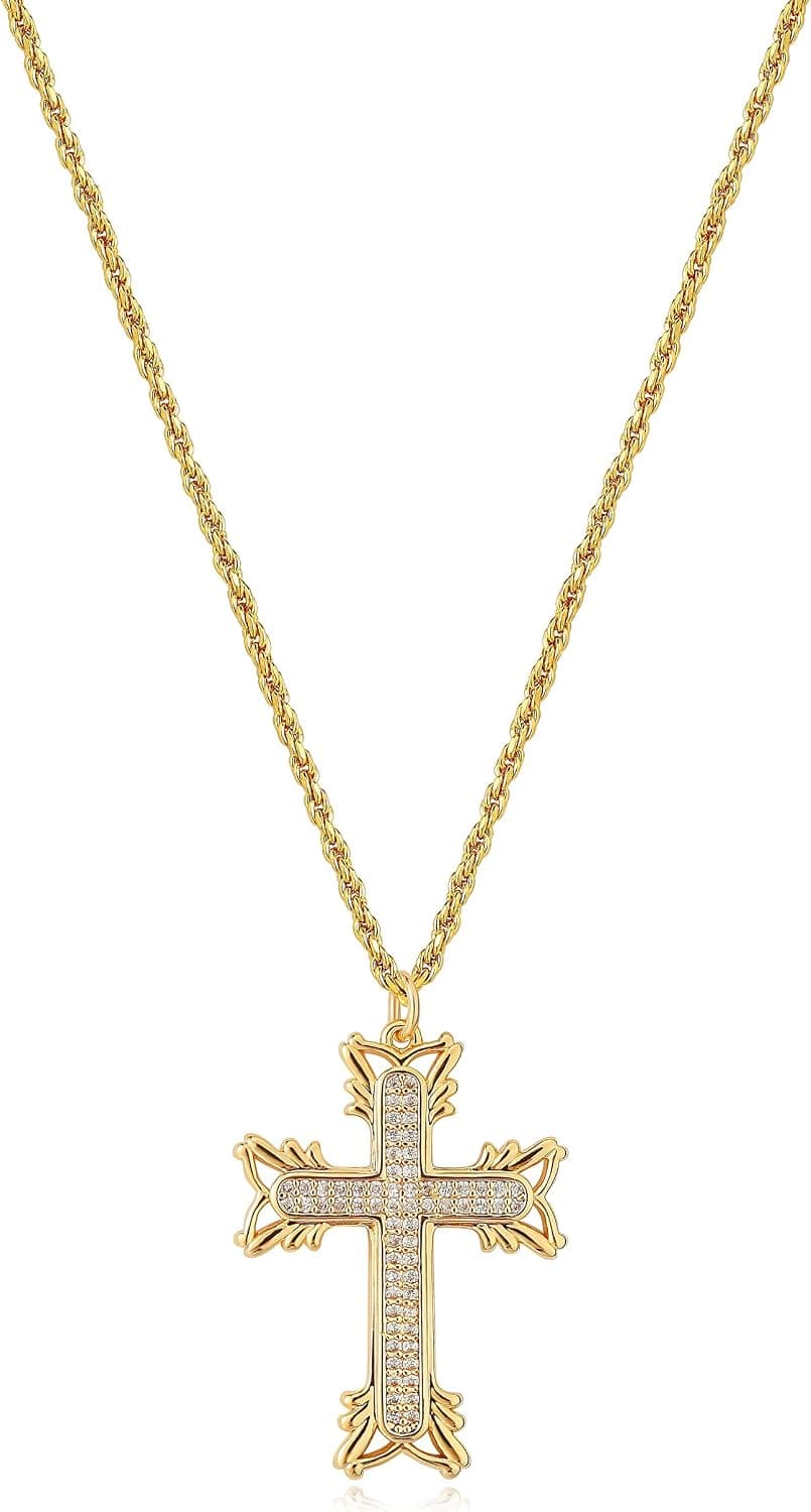 Dremmy Studios Dainty Gold Ankh Cross Necklace 18K Gold Filled Simple Pray for Peace Ankh Cross Animal Coin Pendant Necklace for Women Minimalist Personalized Gift for Her
