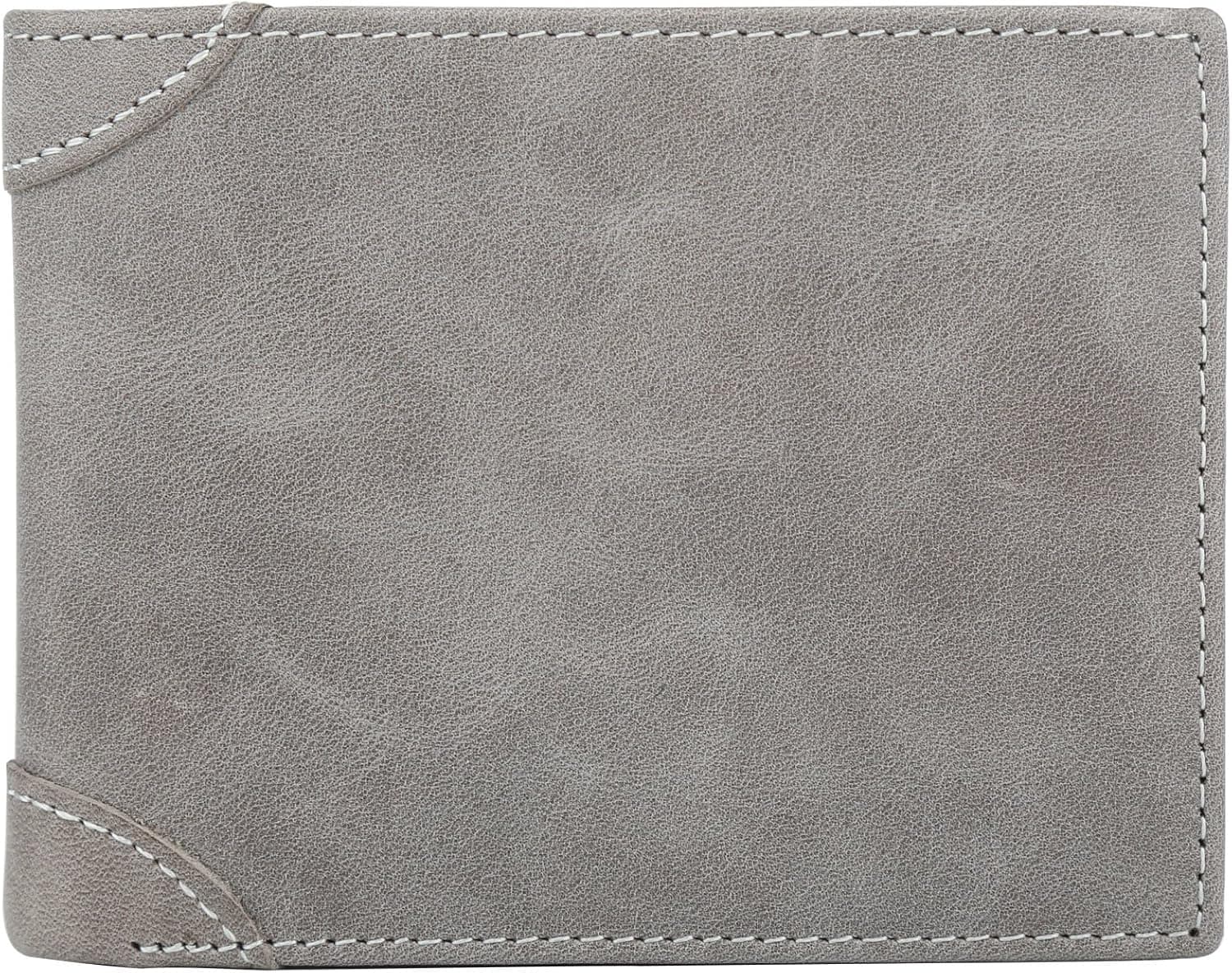 Men's Wallet - RFID Blocking Cowhide Leather Vintage Trifold Wallet (Space Gray)