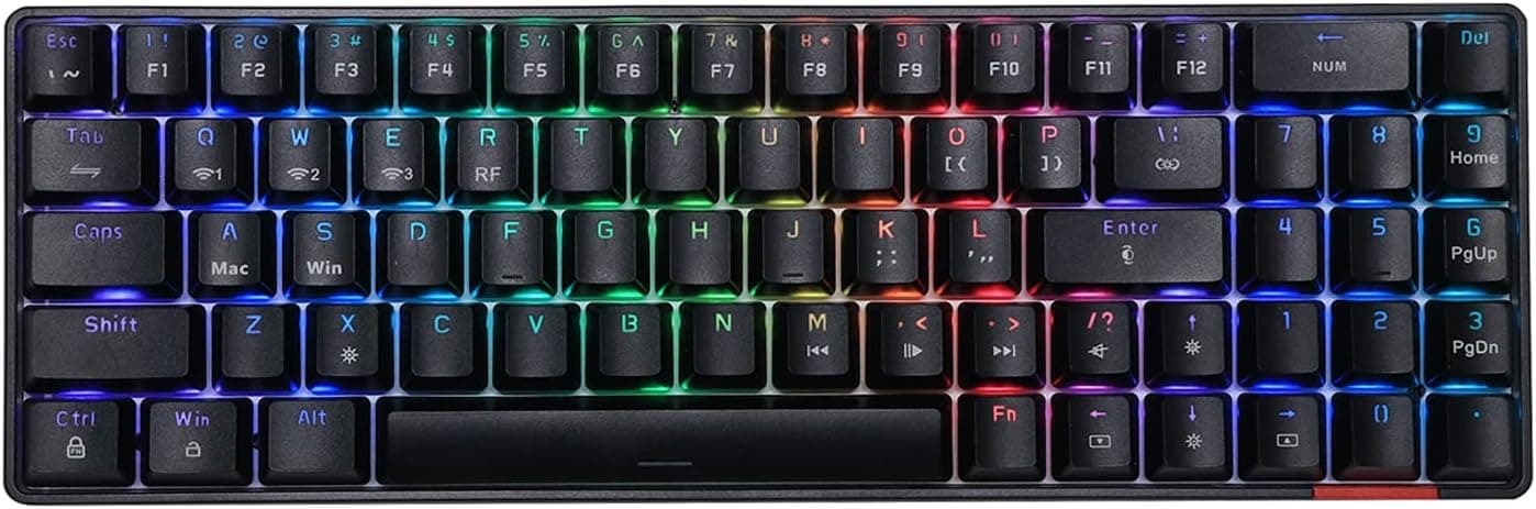 EPOMAKER Ajazz AK692 69 Keys Hot Swap RGB Bluetooth 5.0/2.4G/Type-C Wired Mechanical Keyboard NKRO Programmable with Numpad, 2500mAh Battery, ABS Keycaps (Black with Red Switch)