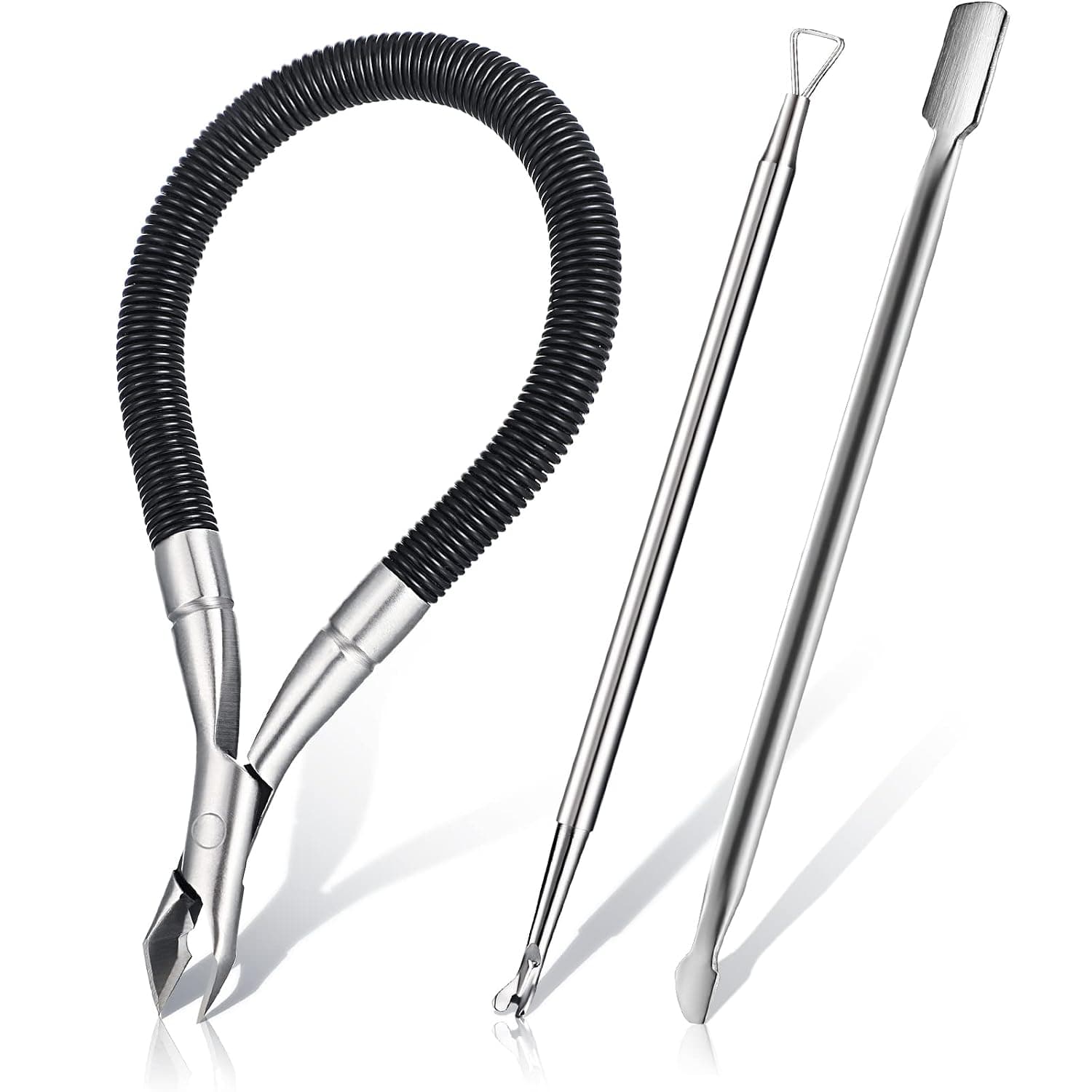 Spring Cuticle Nipper with Cuticle Pusher, Nails Cuticle Trimmer Stainless Steel Cuticle Remover Dead Skin Remover Peeler Scraper Pedicure Manicure Tools for Nails