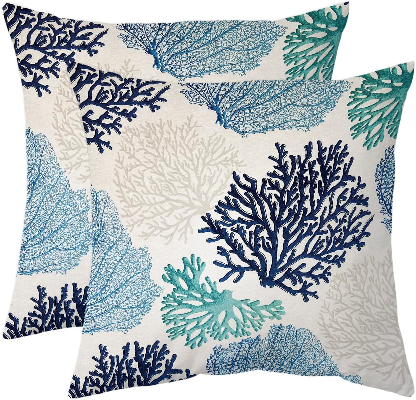 Qahing Beach Throw Pillow Covers, Set of 2 Coastal Coral Branch Ocean Themed Pillowcase Luxury Velvet Decorative Cushion Cover for Couch Bed Sofa Farmhouse Decoration 16X16 Inches