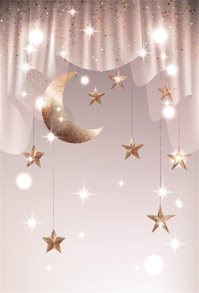 LFEEY 5x7ft Baby Good Night Dream Background Cloth Shiny Hanging Moon and Stars Kids Birthday Party Gender Reveal Baby Shower Curtain Backdrop for Photography Photo Studio Props