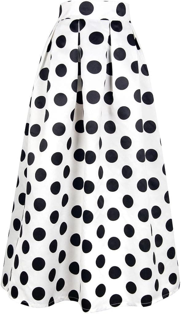 PERSUN Women's Casual High Waist A-Line Polka Dots Print Long Maxi Skirt