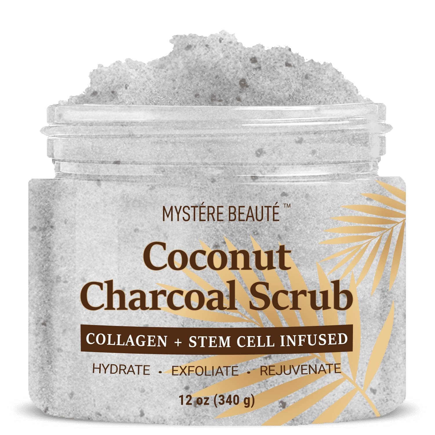 Coconut and Charcoal Underarm Detox Scrub with Collagen and Stem Cells 12oz - Deep Cleansing Gentle Exfoliator, Safe for Sensitive Skin, For Natural Deodorant Users - Moisturizes Skin