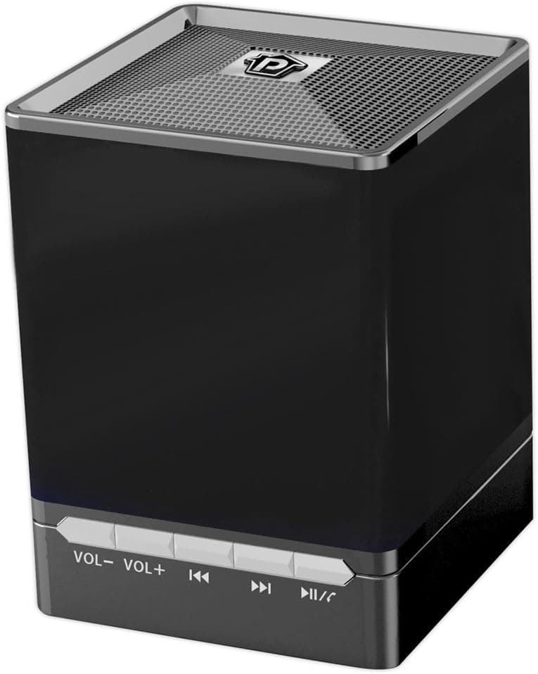 Pyle PBS9BK Bluetooth Mini Cube Speaker with Hands-Free Phone Function, Aux-In, 8 Hours of Playback