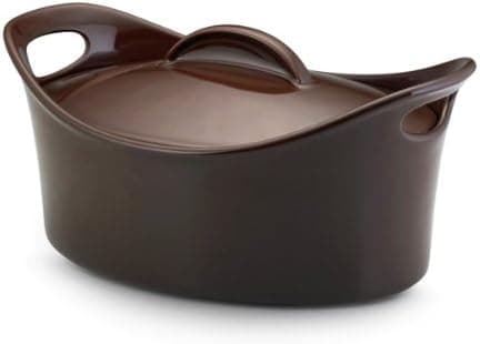 Rachael Ray Stoneware 4.25-Quart Casseroval Covered Baking Dish, Brown