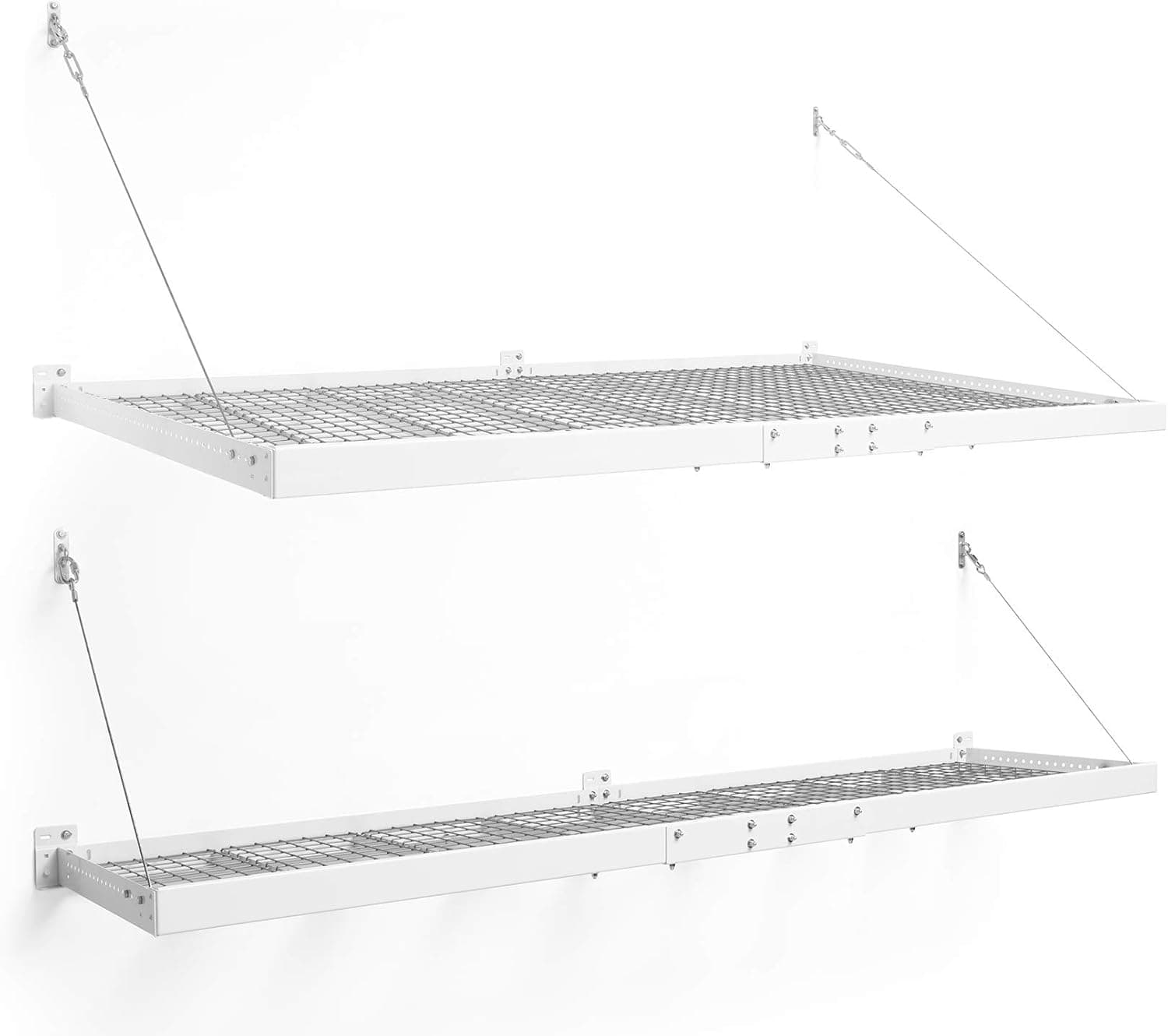 NewAge Products Pro Series White 4 ft. x 8 ft. & 2 ft. x 8 ft. Wall Mounted Steel Shelf, Garage Overheads, 40409