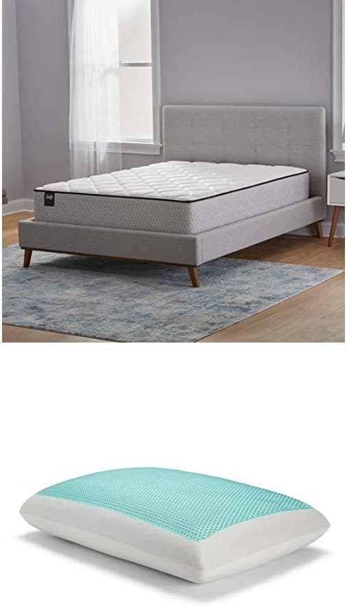 Sealy 12-Inch Full Encased Coil Innerspring Bed in a Box + Essentials Memory Foam Gel Cooling Pillow Set