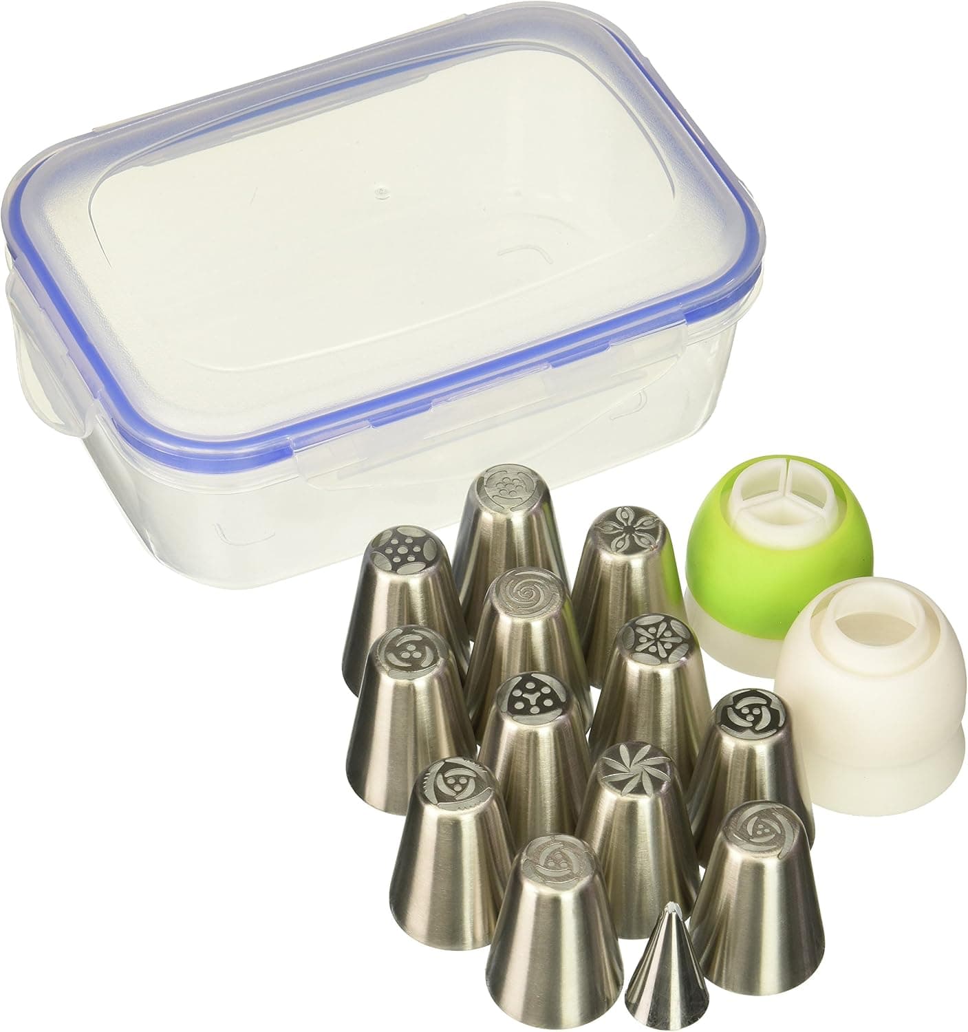 Russian Piping Tips Russian Nozzles for Cake Cupcake Icing Decorating Piping Tips 27-Pcs Russian Tips Set Cake Frosting Tips Kit (12 Russian Piping Tips Leaf Tip 2 Couplers Pastry Bags) Storage Box